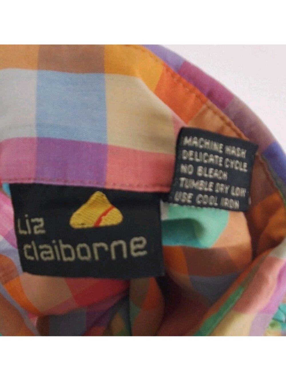 Vintage 80s 90s rainbow plaid LIZ CLAIBORNE women's button down shirt, size 6 S - Picture 3 of 4